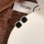 diamond-studded black square earrings for women 1