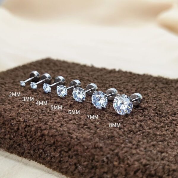 S925 Silver Earrings piercing Flat Bottom Zircon