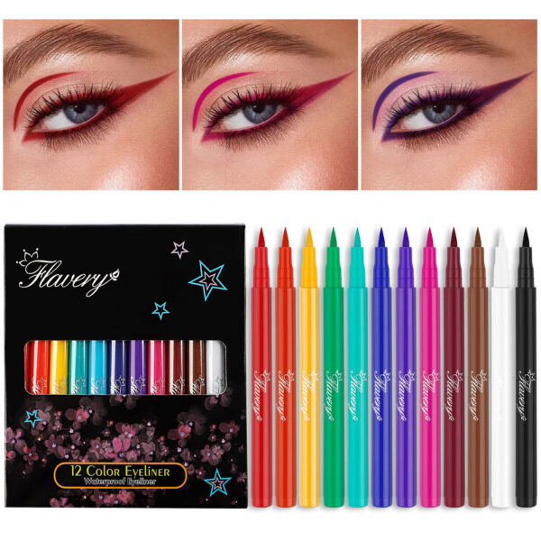 Flavery 12 Color Rainbow Liquid Eyeliner Set