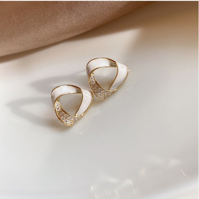 1266-triangle-white-with-stones.jpg Triangle White with Stones Earrings - Image 1