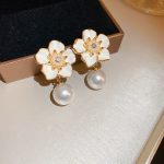 Korean Sunflower Pearl Earrings - Image 3