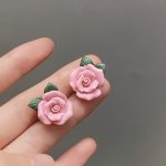 Pink Flower Oil Painting Earrings - Image 5