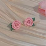 Pink Flower Oil Painting Earrings - Image 4