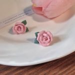 Pink Flower Oil Painting Earrings