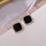 Diamond-Studded Black Square Earrings for Women - Image 2