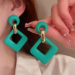 Square Dangle Colorful Drop Earrings - Image 2
