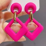 Square Dangle Colorful Drop Earrings - Image 3