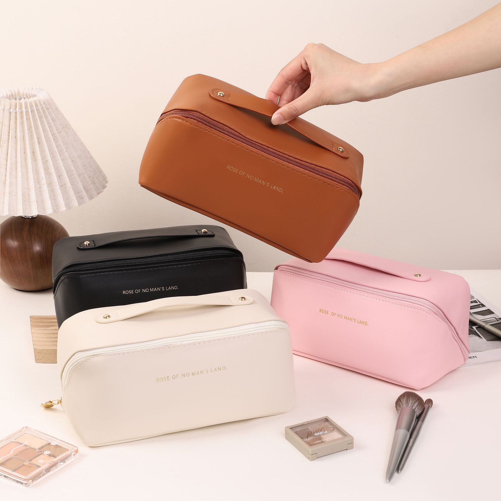 PU-leather-cloud-cosmetic-bag-Rose-Pink-white-brown-black.jpg PU Leather Cosmetic Bag - Image 1