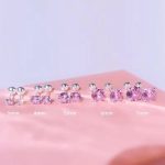 S925 Silver Earrings piercing Pink Round Zircon