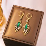 Shining Zircon Green Leaves Earrings - Image 8