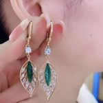 Shining Zircon Green Leaves Earrings - Image 4