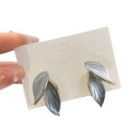 Blue and White Leaf Earrings - Image 4