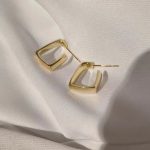 Plain Golden Square Hoop Earrings - Image 5