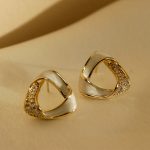 Triangle White with Stones Earrings - Image 2