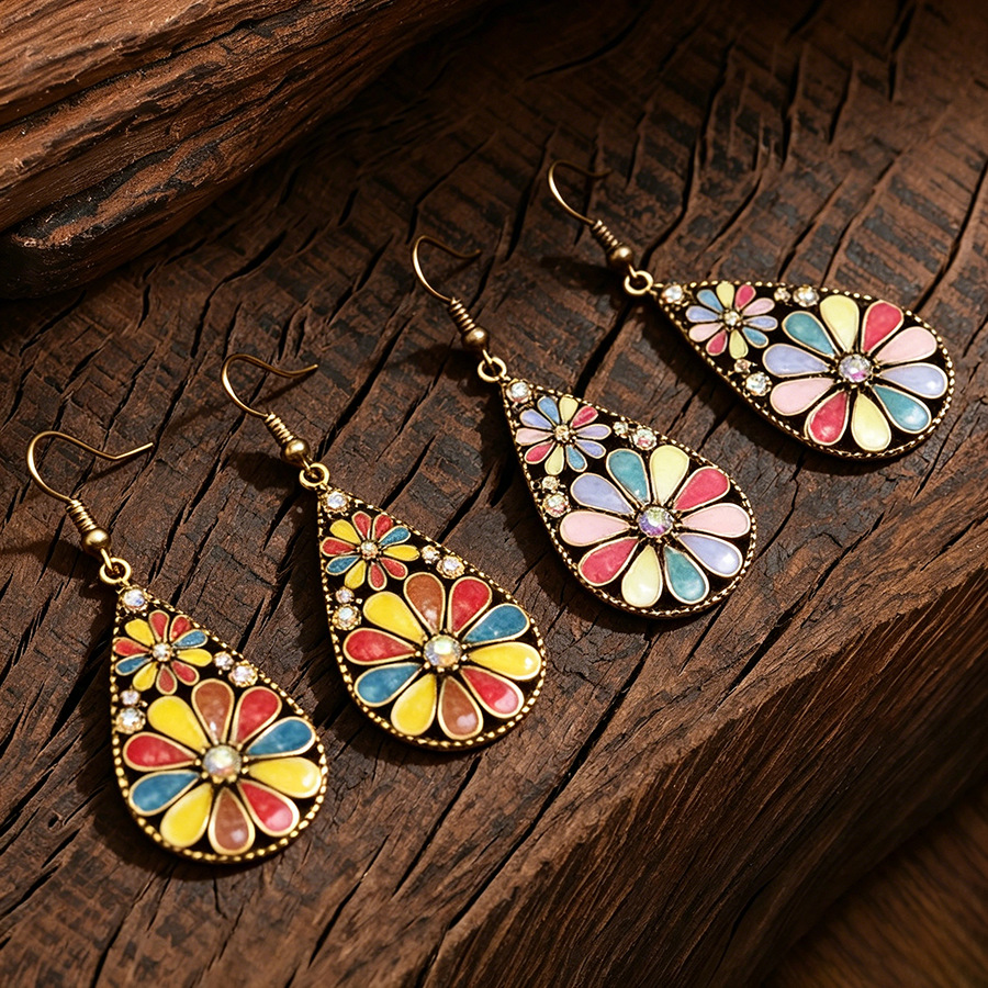 Multi-Colored Rhinestone Flower Earrings Multi-Colored Rhinestone Flower Earrings - Image 1