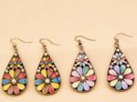 Multi-Colored Rhinestone Flower Earrings - Image 4