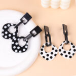 Black & White Polka Dot Geometric Rhombus Acrylic Earrings