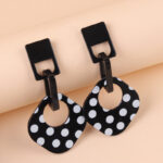 Black & White Polka Dot Geometric Rhombus Acrylic Earrings - Image 6