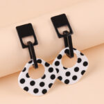 Black & White Polka Dot Geometric Rhombus Acrylic Earrings - Image 5