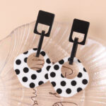 Black & White Polka Dot Geometric Rhombus Acrylic Earrings - Image 3