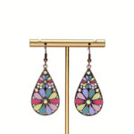 Multi-Colored Rhinestone Flower Earrings - Image 3