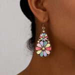 Multi-Colored Rhinestone Flower Earrings - Image 5