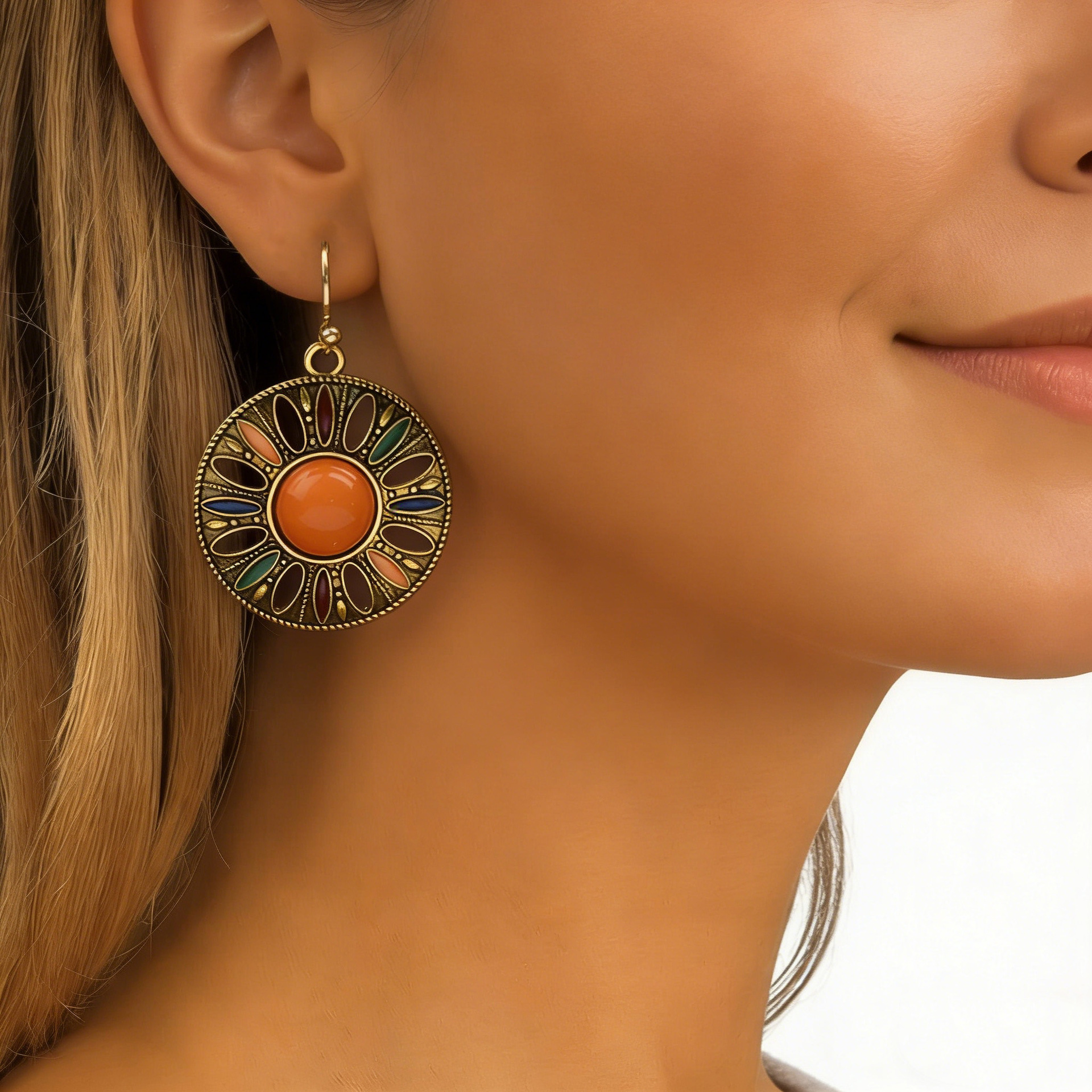style 21 Multicolor Rhinestone Flower Round Earrings - Image 1